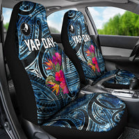 Yap Day Island Floral Tribal Heritage Car Seat Cover Micronesian Hibiscus Pattern Polynesian Tattoo Blue Art TS04 - Polynesian Pride