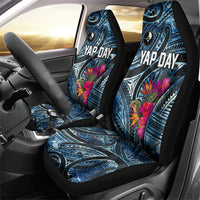 Yap Day Island Floral Tribal Heritage Car Seat Cover Micronesian Hibiscus Pattern Polynesian Tattoo Blue Art TS04 - Polynesian Pride