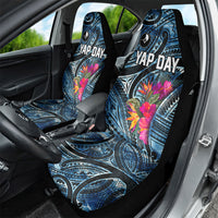 Yap Day Island Floral Tribal Heritage Car Seat Cover Micronesian Hibiscus Pattern Polynesian Tattoo Blue Art TS04 - Polynesian Pride