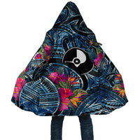 Yap Day Island Floral Tribal Heritage Cloak Micronesian Hibiscus Pattern Polynesian Tattoo Blue Art TS04 Unisex Black Blue - Polynesian Pride