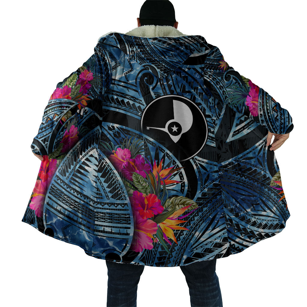 Yap Day Island Floral Tribal Heritage Cloak Micronesian Hibiscus Pattern Polynesian Tattoo Blue Art TS04 - Polynesian Pride