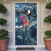 Yap Day Island Floral Tribal Heritage Door Cover Micronesian Hibiscus Pattern Polynesian Tattoo Blue Art TS04 Black Blue - Polynesian Pride