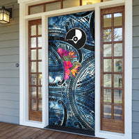 Yap Day Island Floral Tribal Heritage Door Cover Micronesian Hibiscus Pattern Polynesian Tattoo Blue Art TS04 - Polynesian Pride
