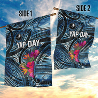 Yap Day Island Floral Tribal Heritage Garden Flag Micronesian Hibiscus Pattern Polynesian Tattoo Blue Art TS04 - Polynesian Pride