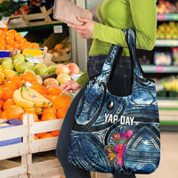 Yap Day Island Floral Tribal Heritage Grocery Bag Micronesian Hibiscus Pattern Polynesian Tattoo Blue Art TS04 - Polynesian Pride