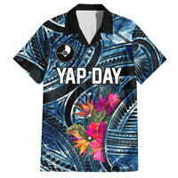 Yap Day Island Floral Tribal Heritage Hawaiian Shirt Micronesian Hibiscus Pattern Polynesian Tattoo Blue Art TS04 Black Blue - Polynesian Pride