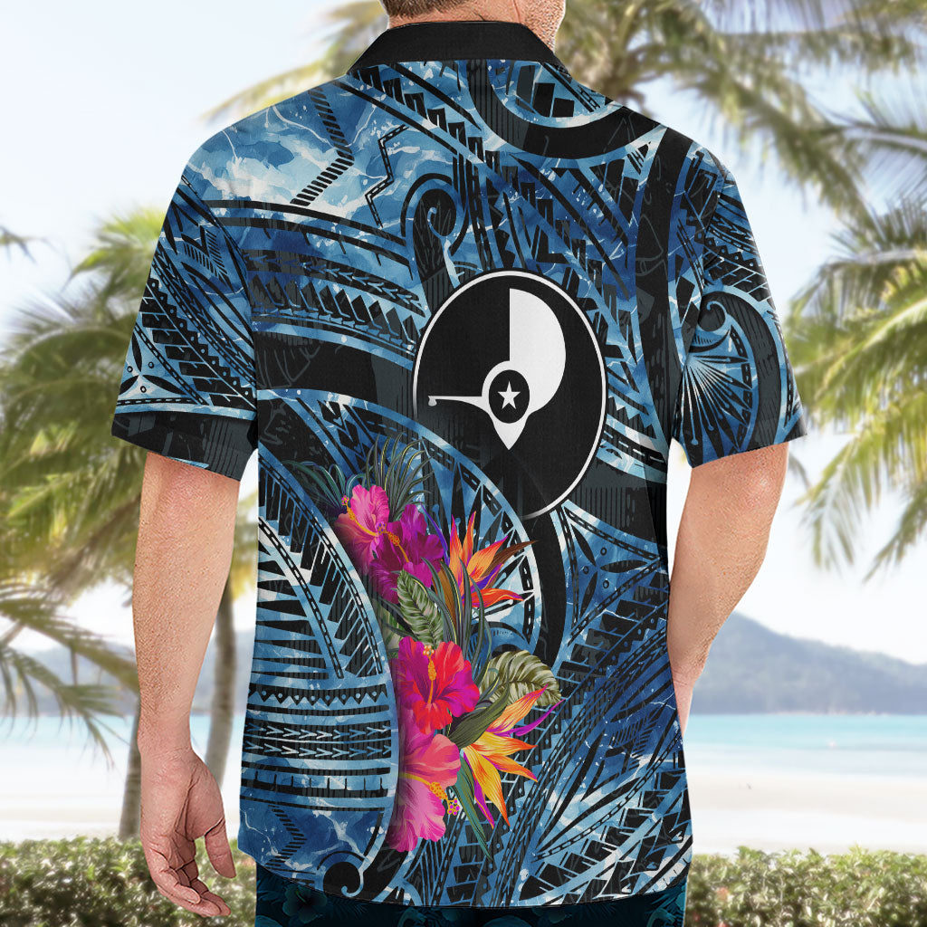 Yap Day Island Floral Tribal Heritage Hawaiian Shirt Micronesian Hibiscus Pattern Polynesian Tattoo Blue Art TS04 - Polynesian Pride
