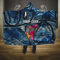Yap Day Island Floral Tribal Heritage Hooded Blanket Micronesian Hibiscus Pattern Polynesian Tattoo Blue Art TS04 - Polynesian Pride