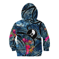 Yap Day Island Floral Tribal Heritage Kid Hoodie Micronesian Hibiscus Pattern Polynesian Tattoo Blue Art TS04 - Polynesian Pride