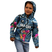 Yap Day Island Floral Tribal Heritage Kid Hoodie Micronesian Hibiscus Pattern Polynesian Tattoo Blue Art TS04 - Polynesian Pride