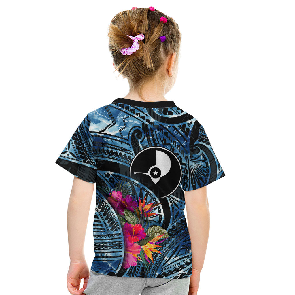 Yap Day Island Floral Tribal Heritage Kid T Shirt Micronesian Hibiscus Pattern Polynesian Tattoo Blue Art TS04 - Polynesian Pride