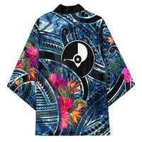Yap Day Island Floral Tribal Heritage Kimono Micronesian Hibiscus Pattern Polynesian Tattoo Blue Art TS04 - Polynesian Pride