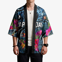 Yap Day Island Floral Tribal Heritage Kimono Micronesian Hibiscus Pattern Polynesian Tattoo Blue Art TS04 - Polynesian Pride