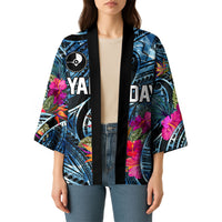 Yap Day Island Floral Tribal Heritage Kimono Micronesian Hibiscus Pattern Polynesian Tattoo Blue Art TS04 - Polynesian Pride