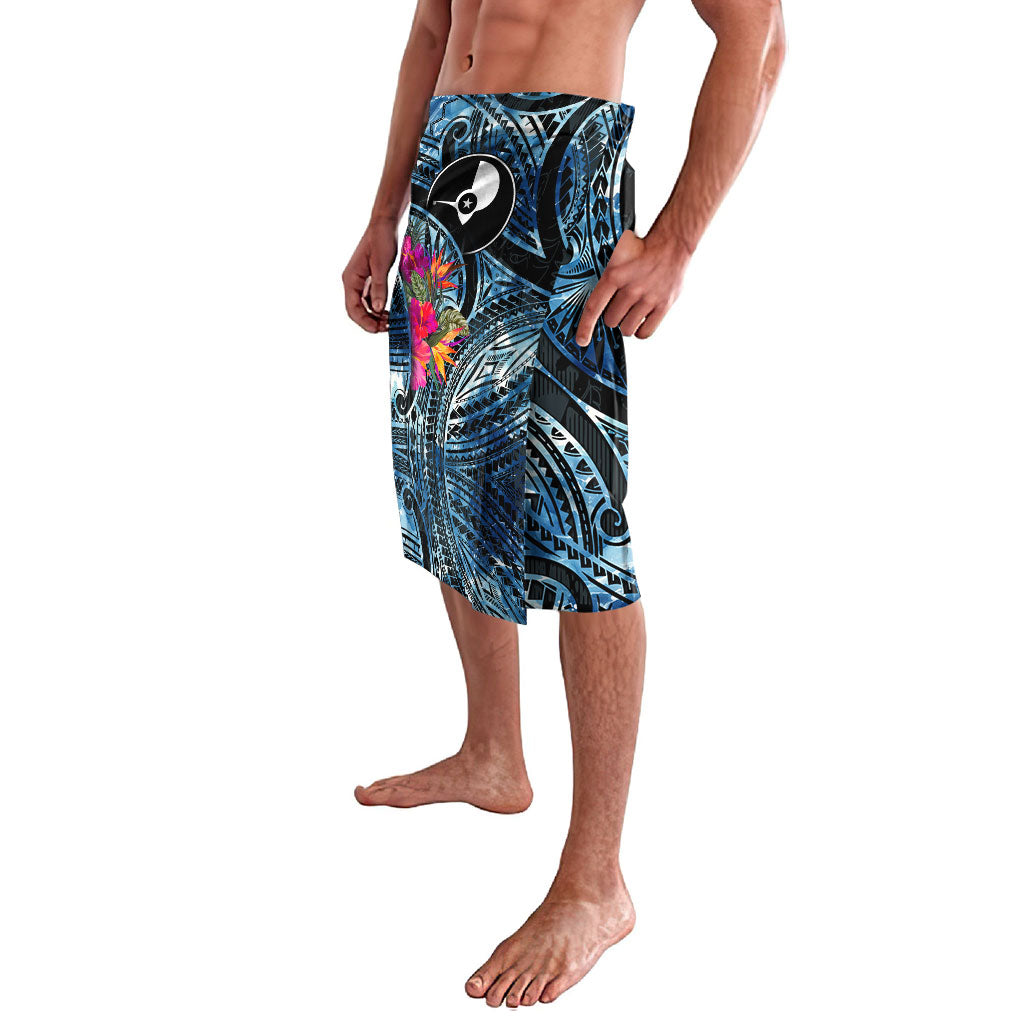 Yap Day Island Floral Tribal Heritage Lavalava Micronesian Hibiscus Pattern Polynesian Tattoo Blue Art TS04 - Polynesian Pride