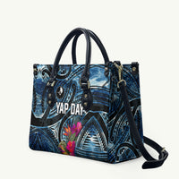 Yap Day Island Floral Tribal Heritage Leather Bag Micronesian Hibiscus Pattern Polynesian Tattoo Blue Art TS04 Black Blue - Polynesian Pride