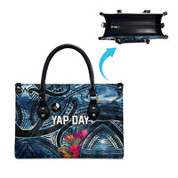 Yap Day Island Floral Tribal Heritage Leather Bag Micronesian Hibiscus Pattern Polynesian Tattoo Blue Art TS04 - Polynesian Pride