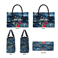 Yap Day Island Floral Tribal Heritage Leather Bag Micronesian Hibiscus Pattern Polynesian Tattoo Blue Art TS04 - Polynesian Pride