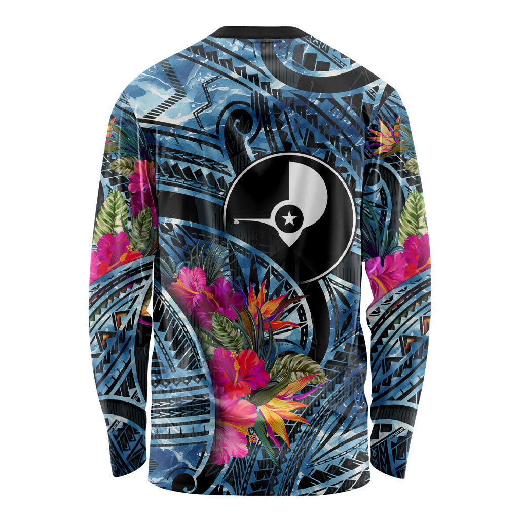 Yap Day Island Floral Tribal Heritage Long Sleeve Shirt Micronesian Hibiscus Pattern Polynesian Tattoo Blue Art TS04 - Polynesian Pride