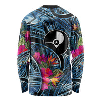 Yap Day Island Floral Tribal Heritage Long Sleeve Shirt Micronesian Hibiscus Pattern Polynesian Tattoo Blue Art TS04 - Polynesian Pride