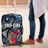 Yap Day Island Floral Tribal Heritage Luggage Cover Micronesian Hibiscus Pattern Polynesian Tattoo Blue Art TS04 Black Blue - Polynesian Pride