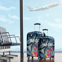 Yap Day Island Floral Tribal Heritage Luggage Cover Micronesian Hibiscus Pattern Polynesian Tattoo Blue Art TS04 - Polynesian Pride