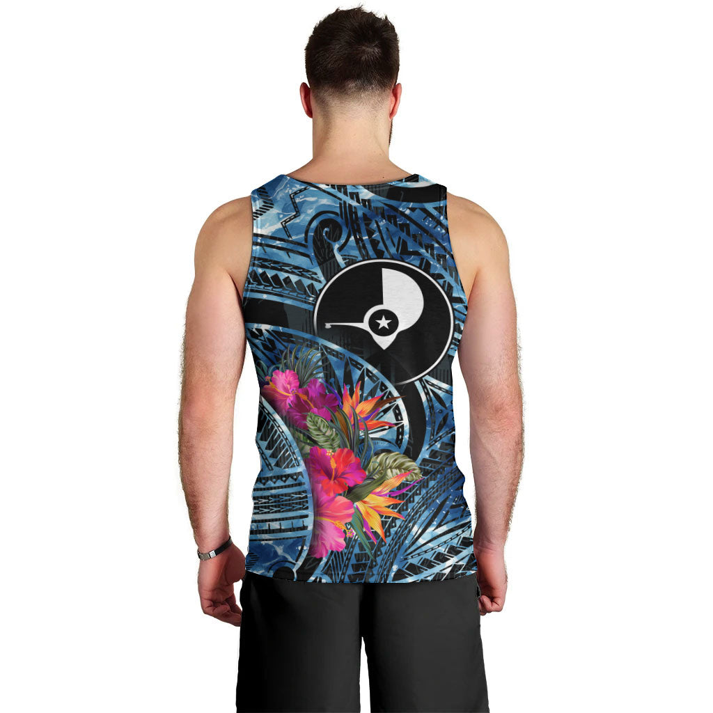 Yap Day Island Floral Tribal Heritage Men Tank Top Micronesian Hibiscus Pattern Polynesian Tattoo Blue Art TS04 - Polynesian Pride