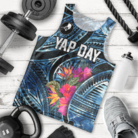 Yap Day Island Floral Tribal Heritage Men Tank Top Micronesian Hibiscus Pattern Polynesian Tattoo Blue Art TS04 - Polynesian Pride