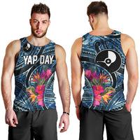 Yap Day Island Floral Tribal Heritage Men Tank Top Micronesian Hibiscus Pattern Polynesian Tattoo Blue Art TS04 - Polynesian Pride