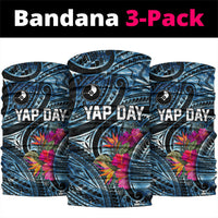 Yap Day Island Floral Tribal Heritage Neck Gaiter Micronesian Hibiscus Pattern Polynesian Tattoo Blue Art TS04 package One Size: 25*50cm Black Blue - Polynesian Pride