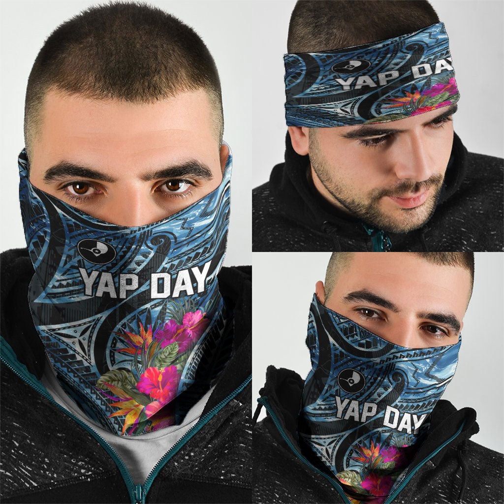 Yap Day Island Floral Tribal Heritage Neck Gaiter Micronesian Hibiscus Pattern Polynesian Tattoo Blue Art TS04 - Polynesian Pride