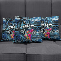 Yap Day Island Floral Tribal Heritage Pillow Cover Micronesian Hibiscus Pattern Polynesian Tattoo Blue Art TS04 - Polynesian Pride