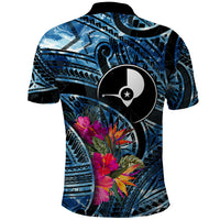 Yap Day Island Floral Tribal Heritage Polo Shirt Micronesian Hibiscus Pattern Polynesian Tattoo Blue Art TS04 - Polynesian Pride