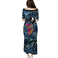 Yap Day Island Floral Tribal Heritage Puletasi Micronesian Hibiscus Pattern Polynesian Tattoo Blue Art TS04 - Polynesian Pride