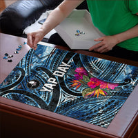 Yap Day Island Floral Tribal Heritage Puzzle Micronesian Hibiscus Pattern Polynesian Tattoo Blue Art TS04 - Polynesian Pride