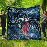 Yap Day Island Floral Tribal Heritage Quilt Micronesian Hibiscus Pattern Polynesian Tattoo Blue Art TS04 - Polynesian Pride