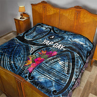 Yap Day Island Floral Tribal Heritage Quilt Micronesian Hibiscus Pattern Polynesian Tattoo Blue Art TS04 - Polynesian Pride