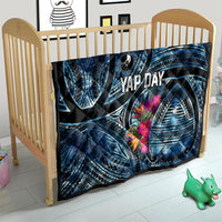 Yap Day Island Floral Tribal Heritage Quilt Micronesian Hibiscus Pattern Polynesian Tattoo Blue Art TS04 - Polynesian Pride