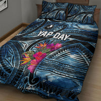 Yap Day Island Floral Tribal Heritage Quilt Bed Set Micronesian Hibiscus Pattern Polynesian Tattoo Blue Art TS04 - Polynesian Pride