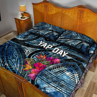 Yap Day Island Floral Tribal Heritage Quilt Bed Set Micronesian Hibiscus Pattern Polynesian Tattoo Blue Art TS04 - Polynesian Pride