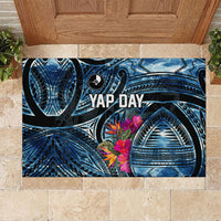 Yap Day Island Floral Tribal Heritage Rubber Doormat Micronesian Hibiscus Pattern Polynesian Tattoo Blue Art TS04 Black Blue - Polynesian Pride