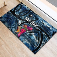 Yap Day Island Floral Tribal Heritage Rubber Doormat Micronesian Hibiscus Pattern Polynesian Tattoo Blue Art TS04 - Polynesian Pride