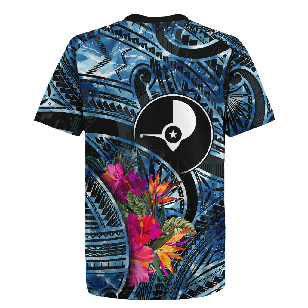 Yap Day Island Floral Tribal Heritage Rugby Jersey Micronesian Hibiscus Pattern Polynesian Tattoo Blue Art TS04 - Polynesian Pride