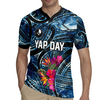 Yap Day Island Floral Tribal Heritage Rugby Jersey Micronesian Hibiscus Pattern Polynesian Tattoo Blue Art TS04 - Polynesian Pride