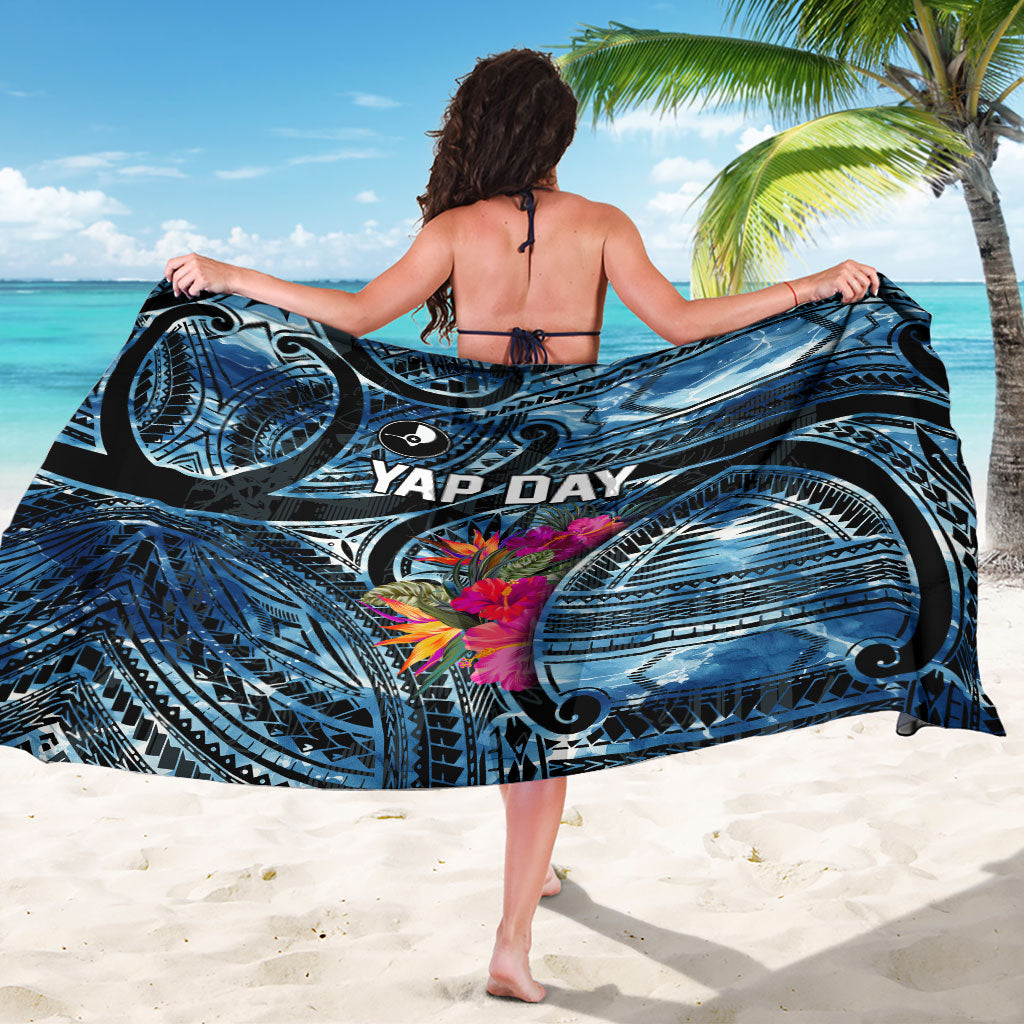 Yap Day Island Floral Tribal Heritage Sarong Micronesian Hibiscus Pattern Polynesian Tattoo Blue Art TS04 - Polynesian Pride