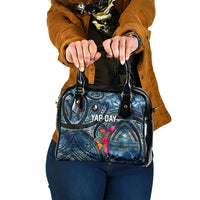 Yap Day Island Floral Tribal Heritage Shoulder Handbag Micronesian Hibiscus Pattern Polynesian Tattoo Blue Art TS04 One Size Black Blue - Polynesian Pride