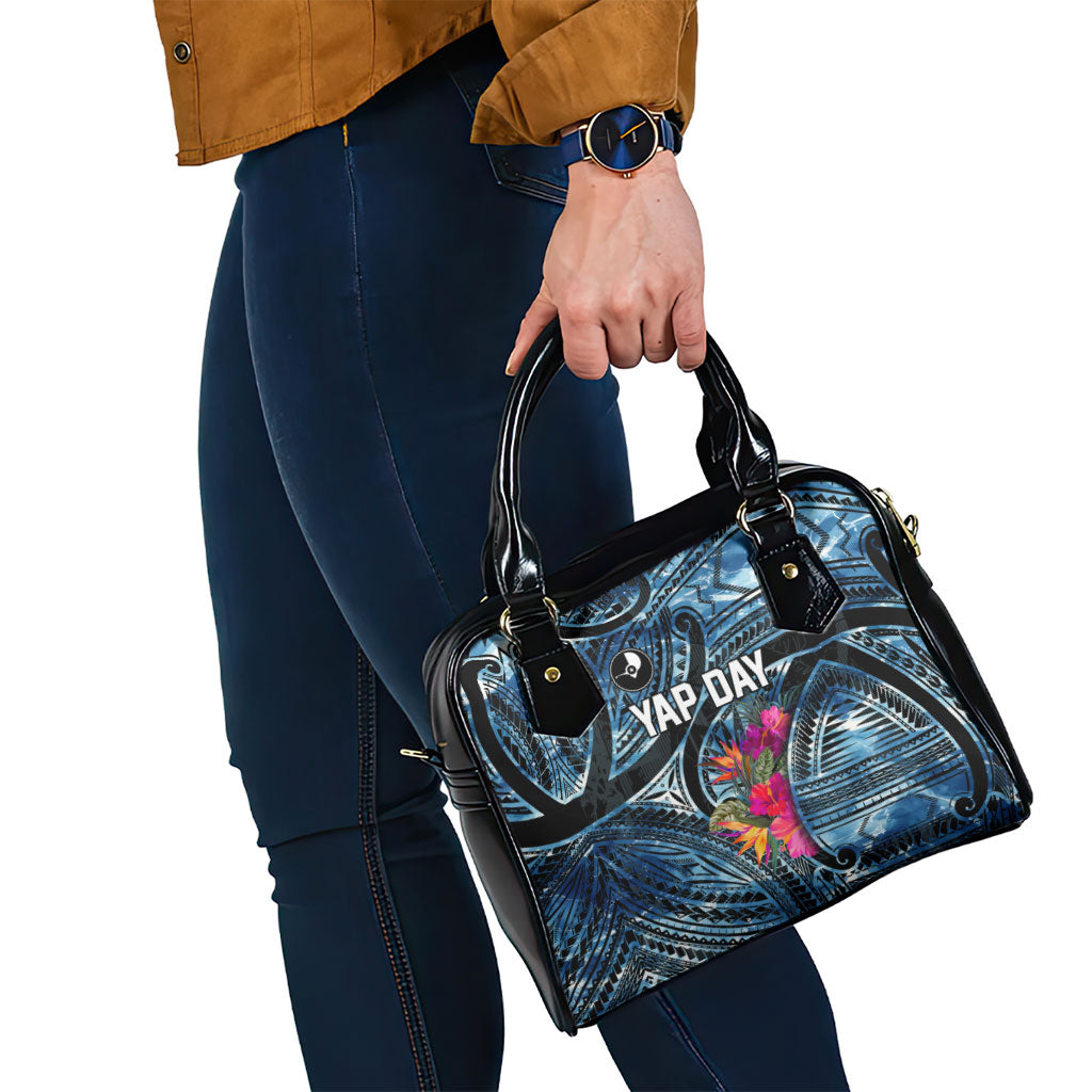 Yap Day Island Floral Tribal Heritage Shoulder Handbag Micronesian Hibiscus Pattern Polynesian Tattoo Blue Art TS04 - Polynesian Pride