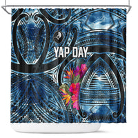 Yap Day Island Floral Tribal Heritage Shower Curtain Micronesian Hibiscus Pattern Polynesian Tattoo Blue Art TS04 Black Blue - Polynesian Pride