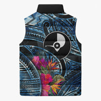 Yap Day Island Floral Tribal Heritage Sleeveless Puffer Jacket Micronesian Hibiscus Pattern Polynesian Tattoo Blue Art TS04 - Polynesian Pride
