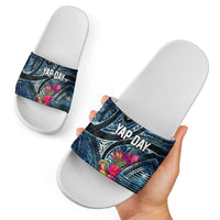 Yap Day Island Floral Tribal Heritage Slide Sandals Micronesian Hibiscus Pattern Polynesian Tattoo Blue Art TS04 - Polynesian Pride